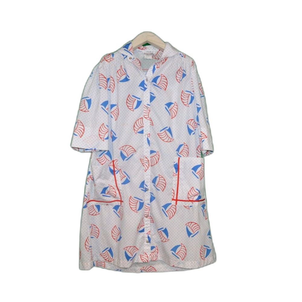 Swirl Models Coat 80s Vintage Duster House Coat Robe Sailboat Muumuu Dress